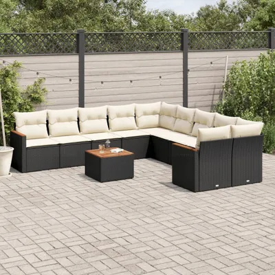 Produktbild von Design 11-tlg. Garten-Sofagarnitur mit Kissen Schwarz Poly Rattan, Gartenmöbel-Sets 2024 Neu