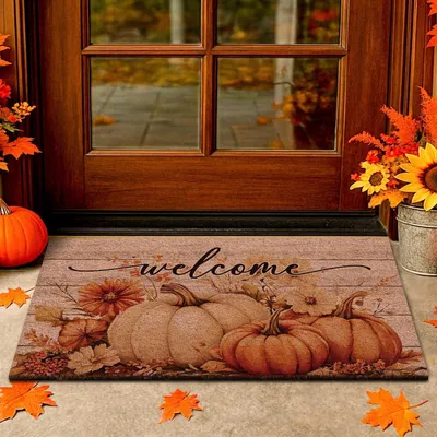 Produktbild von Fußmatte Herbstmotiv Kürbis Kokosmatte 42x75 cm rutschfest Schmutzfangmatte für Außen und Innen