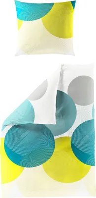 Produktbild von JACK by Bierbaum Mako Satin Bettwäsche 135x200cm 2 tlg. Kreise Streifen Türkis Gelb Hellblau