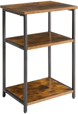 Productafbeelding van Unyqoos® Industriële bijzettafel met 3 niveaus – 39 x 30 x 59 cm, bruin spaanplaat en zwart metalen frame, nachtkastje voor woon- en slaapkamer