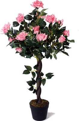 Produktbild von Künstlicher Rosenstamm 90 cm Rosa mit 21 Rosen und 259 Blätter Kunstrose künstliche Rose Kunstpflanze im Topf