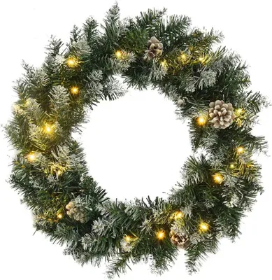 Produktbild von Weihnachtskranz mit LED-Leuchten Grün 60 cm PVC