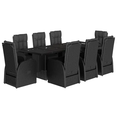 Produktbild von vidaXL 9-tlg. Garten-Essgruppe mit Kissen Schwarz Poly Rattan