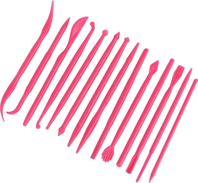 Image de Kit DIY 14 pièces composé de pâte à modeler plastique, outils de modelage pour poterie, outils de modelage polymère (rose)