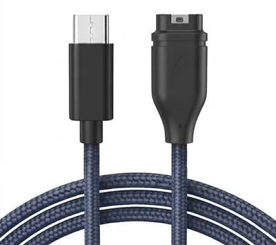 Productafbeelding van Qost - USB-C naar Garmin Kabel - 1 Meter - Nylon - Donkerblauw - Garmin oplaadkabel - Compatibel met Garmin Instinct / Forerunner / Fenix - 1-Pack