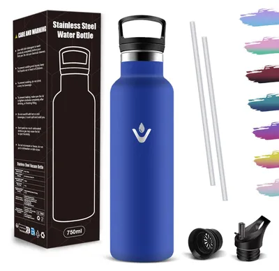Immagine prodotto di Borraccia in acciaio inossidabile Mujigaga, capacità 750 ml, con cannuccia e design a prova di perdite
