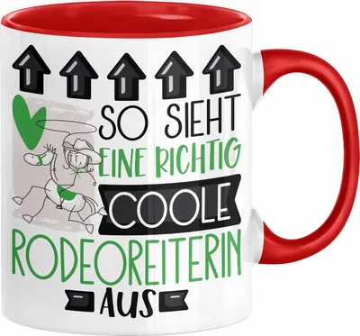 Produktbild von Rodeoreiterin Geschenk Tasse Geschenkidee für Rodeoreiterin Geburtstag Weihnachten Spruch So Sieht Eine Richtig Coole Rodeoreiterin Aus Kaffee-Becher  (Rot)