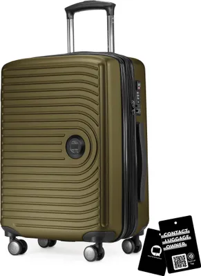 Produktbild von Mitte - Handgepäck-Koffer + digitaler Gepäckanhänger Kofferschild, Kabinentrolley XL-Erweiterung Bordgepäck Hardcase Handkoffer Flugzeug Carry-On 55 L TSA,Avocado