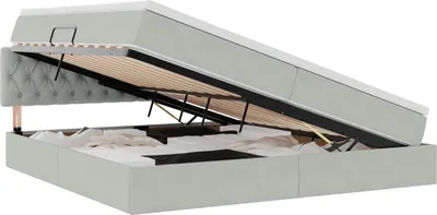 Obrázek produktu pro vidaXL LED postel s úložným prostorem a matrací, světle šedá, 200 x 200 cm, samet