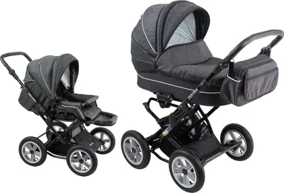 Produktbild von ZEKIWA Kinderwagen 2 in 1 „Graphit“ – Touring Max – Gel Räder, XXL-Wanne (81 cm), Lederriemenfederung, inkl. Sportwagenaufsatz & Wickeltasche