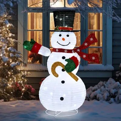 Image de ALIGHTUP Bonhomme de neige LED Personnage de Noël, Pop-Up Snowman, décoration de Noël avec 100 lumières LED, 97,8 x 62,8 x 123 cm , Décor Xmas pour pelouse et jardin