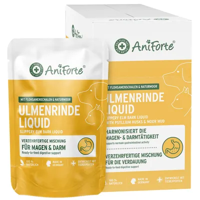 Produktbild von AniForte Ulmenrinde Liquid für Hunde & Katzen 14 x 30 g - 100 % natürliche to-go Unterstützung für Magen & Darm, mit Naturmoor & Flohsamenschalen