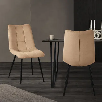 Obrázok produktu pre ML-Design jedálenské stoličky set 2 svetlohnedé, obývacie stoličky s látkovým poťahom a kovovými nohami, kuchynské stoličky s operadlom