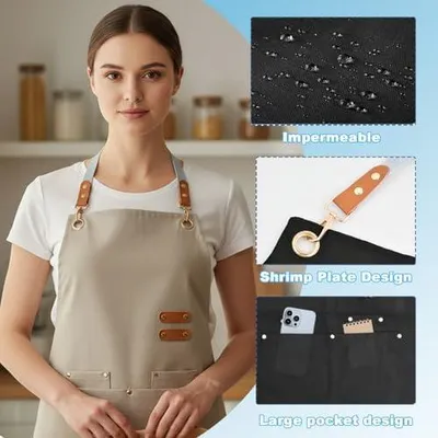 Produktbild von Wasserdichte, knielange Kochschürze mit Kreuzrücken und 4 Taschen
