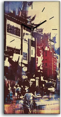 Produktbild von Wandkunst Leinwand Bild Uhr Geräuschlos 30x60 Abstrakte Stadt Gebäude Kunst - schwarze Hände