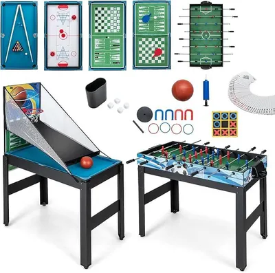 Imagen del producto de Mesa de juegos multifuncional (14 en 1) que incluye: futbolín, hockey sobre aire, billar, tenis de mesa, ajedrez, bolos, shuffleboard, baloncesto, juego de tres en raya y baloncesto, ideal para niños y adultos