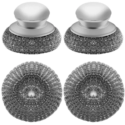 2er-Pack Edelstahl-Wollschrubber mit Griff, Ersatzpads
