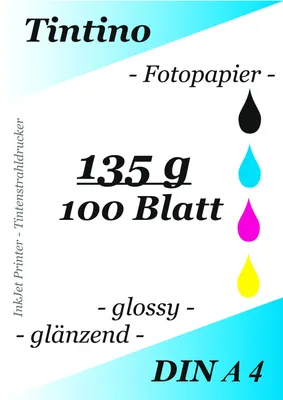Produktbild von Tintino 100 Blatt Fotopapier DIN A4 135g/m² -einseitig glänzend-