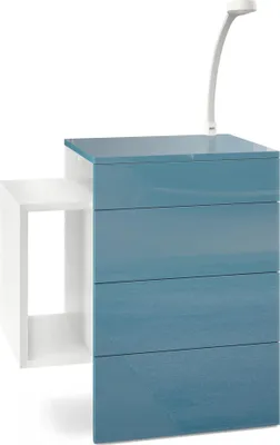 Produktbild von Vladon Nachttisch Queens,  Germany, Nachttischschrank mit 2 Schubladen und 1 seitlichem Fach zur Wandmontage, Weiß matt/Petrol Hochglanz, inkl. LED Flexi Lampe weiß (60 x 63 x 36 cm)