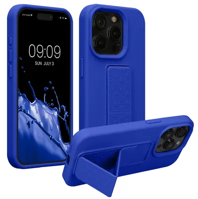 Produktbild von kwmobile Handyhülle für Apple iPhone 15 Pro Hülle - TPU Silikon Case mit Fingerhalter und Stand - Schutzhülle Cover in Baltik Blau
