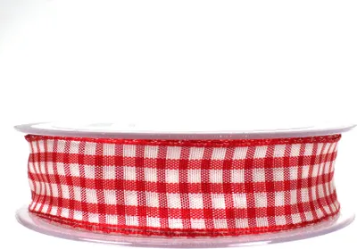 Produktbild von 25m Dekoband 25mm kariert Antennenband Schleifenband Geschenkband Band Karo , Farbe:rot