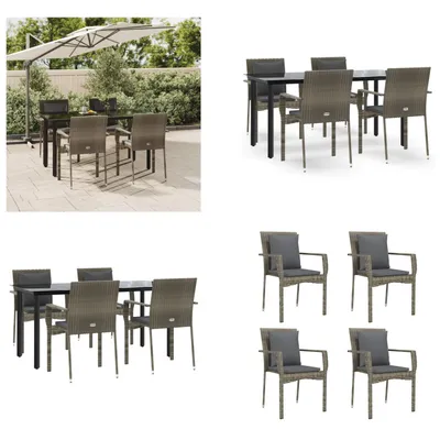 Produktbild von vidaXL 5 tlg. Garten Essgruppe mit Kissen Schwarz und Grau Poly Rattan - Garten Essgruppe - Garten Essgruppen - Essgruppe - Essgruppe Terrasse