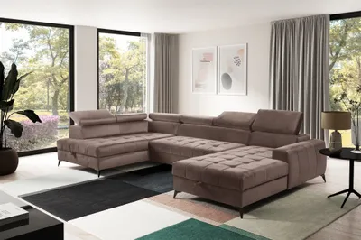 Produktbild von Wohnlandschaft Schlafsofa AGNESA Stoff Salvador Braun Ottomane Rechts