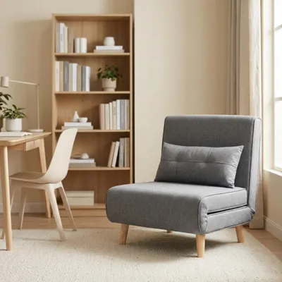 Produktbild von Bealife AR50 Klappsofa mit verstellbarer Rückenlehne | Schlaffunktion & Kissen | Platzsparend für kleine Wohnungen | 84x72x84 cm | Gelb/Dunkelgrau