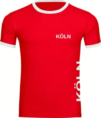 Produktbild von multifanshop Kontrast T-Shirt - Köln - Brust & Seite, rot/weiß, Größe L