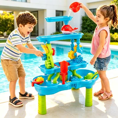 Produktbild von SolidKeus – Wasserspieltisch für Kinder, Outdoor-Sand- und Wasserspieltisch mit 4 Ebenen