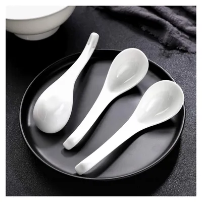 Produktbild von Suppenlöffel aus Keramik, weiß, 15,5 cm, Porzellan, für Suppe, Ramen, Knödel, Pho Nudel