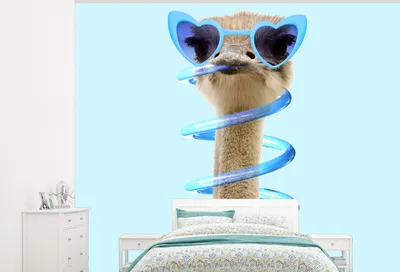 Produktbild von MuchoWow® Fototapete für Wohnzimmer oder Schlafzimmer Wandtapete Vinyl Motivtapete Strauß - Sonnenbrille - Blau - Tiere - 375x300 cm - Tapezierpapier