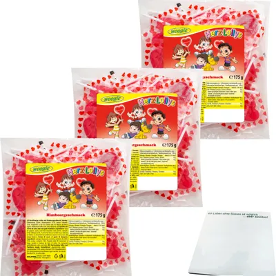 Produktbild von Woogie Herzlollys Himbeergeschmack 3er Pack (3x175g Packung) + usy Block