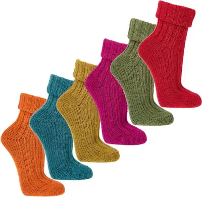 Produktbild von 2 Paar farbenfrohe farbige bunte Wollsocken mit Alpaka Wolle Damen und Mädchen Gr. 35-38 moos