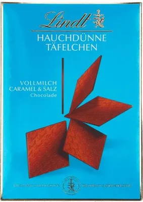 Produktbild von Lindt Hauchdünne Täfelchen Caramel und Salz Schokolade 125g