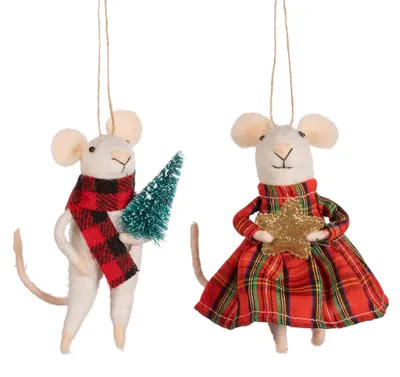 Productafbeelding van Sass en belle tartan mouse paar decoratie - Set van 2 - Verschillende