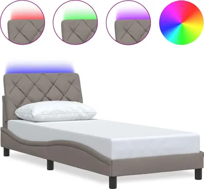 Produktbild von Bettgestell mit LED ohne Matratze Taupe 90x200 cm Stoff