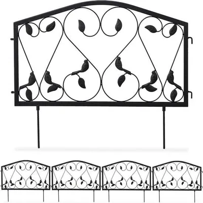 Immagine prodotto di Bordo letto in metallo 4 pezzi per recinzione da giardino in ferro con foglie HxL: circa 33 x 225 cm nero