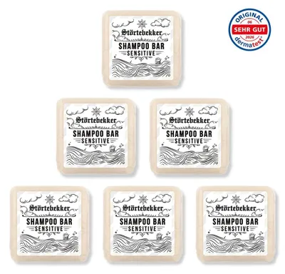 Produktbild von Störtebekker Festes Haarshampoo Sensitive - mildes & pH-neutrales Shampoo für empfindliche Kopfhaut - 6x 100g