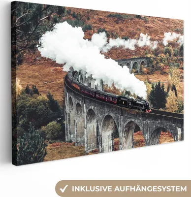 Obrázek produktu pro OneMillionCanvasses® - Obraz na plátně - Vlak - Příroda - Podzim - Architektura, nástěnná malba, nástěnné dekorace obrazy obývací pokoj, 30x20cm