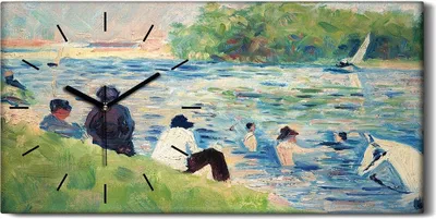 Produktbild von Wandkunst Leinwand Bild Uhr Geräuschlos Kunstdruck 60x30 Badende in Asnières - schwarze Hände