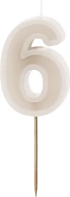 Zdjęcie produktu dla Beżowa świeczka urodzinowa w kształcie cyfry 6 – idealna do dekoracji tortu na niezapomniane przyjęcie! Wysoka jakość i elegancki wygląd, 6 cm magia na Twoich urodzinach!