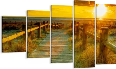 Produktbild von Bild auf Leinwand - Leinwandbild - Fußgängerbrücke Strand Urlaub Sonne - 100x60cm - Wand Bild - Wanddeko - Leinwanddruck - Bilder - Kunstdruck - Leinwand bilder - Wandkunst - EG100x60-2786