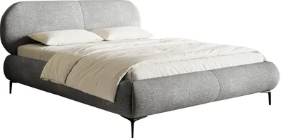 Obrázok produktu pre Selsey Ovalle - Manželská posteľ, čalúnená posteľ s čiernymi kovovými nohami, sivá 160 cm