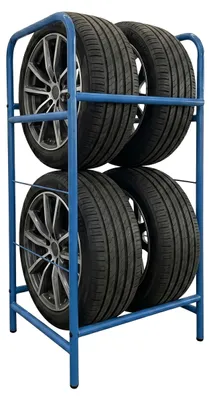 Produktbild von Relaxdays Reifenregal für 4 Reifen, HxBxT: 106 x 53 x 46 cm, 200 kg, Stahl, 2 Ebenen, Räderregal, Reifenlager, blau