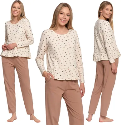 Produktbild von Damen Schlafanzug Mit Rüsche Zweiteilig Lange Ärmel Lange Hose Moraj 3Xl
