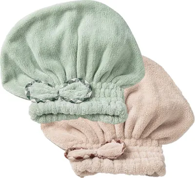 Produktbild von 2er-Pack Haartrockenhauben, weich und saugfähig, schnelltrocknend, Haarturban, Handtuch, Duschhaube