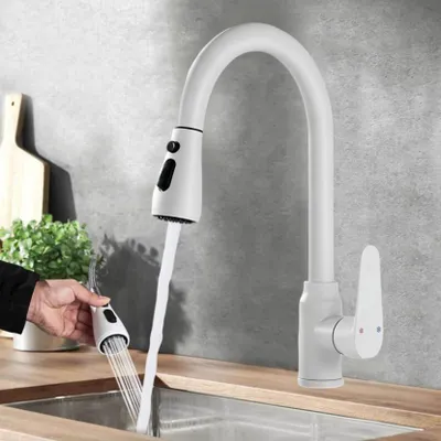 Image de Robinet de cuisine avec douchette extractible, fonction pivotante à 360° et 2 types de jets