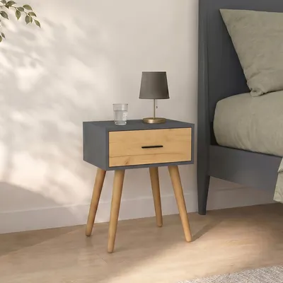 Produktbild von VCM Beistelltisch Nachttisch mit Schublade, 45 x 30 x 56 cm, Holzoptik, modernes Retro-Design - Singol  L
