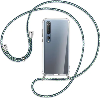 Produktbild von Handykette Backcover-Schutzhülle mit Band (Metall silberfarben) für Xiaomi Mi 10 (Pro) - grün/blau/weiß